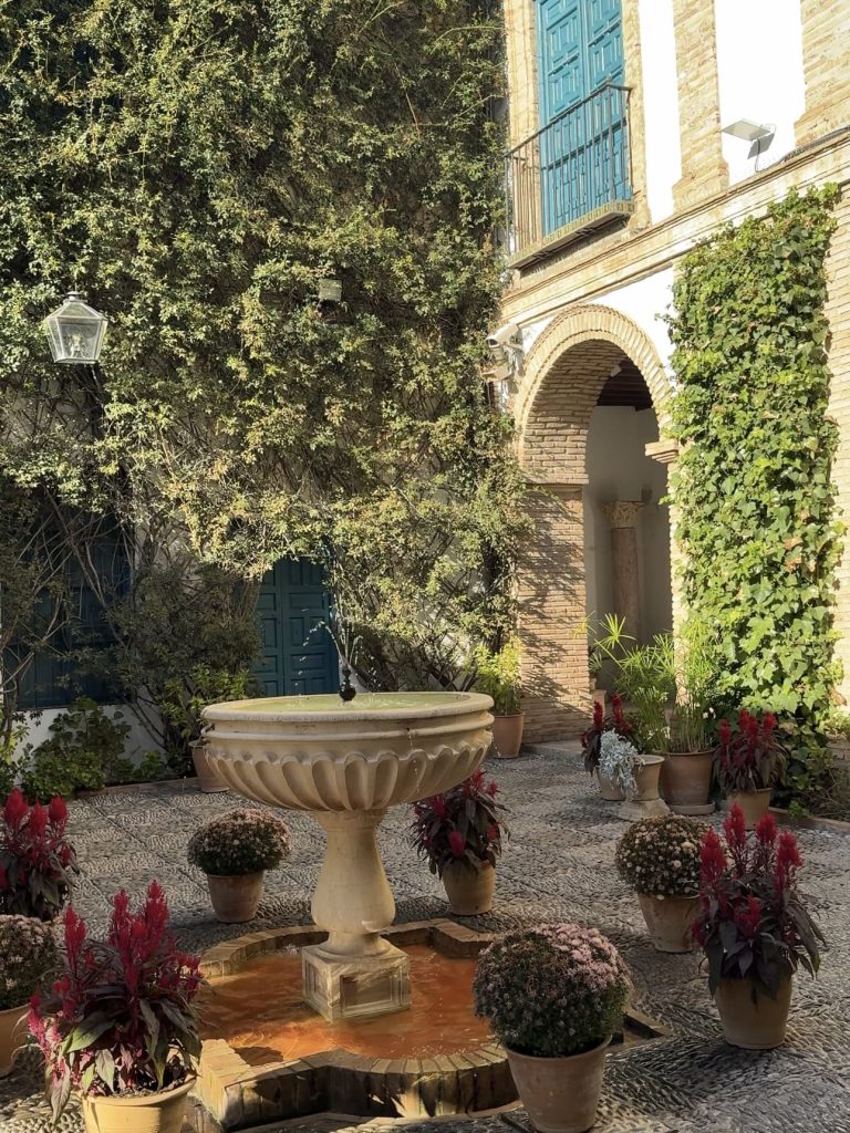 Fiori e fontane in un cortile del Palazzo Viana