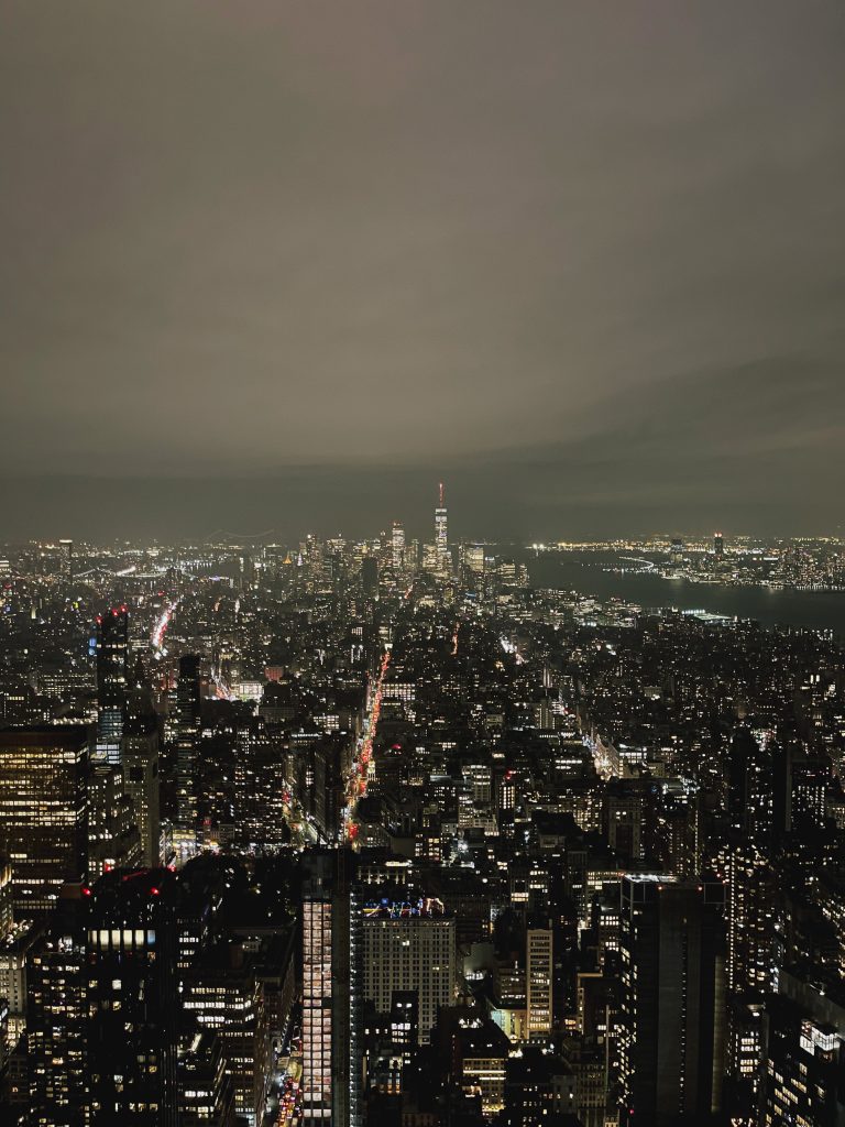Skyline di New York di sera dall'Empire State Building