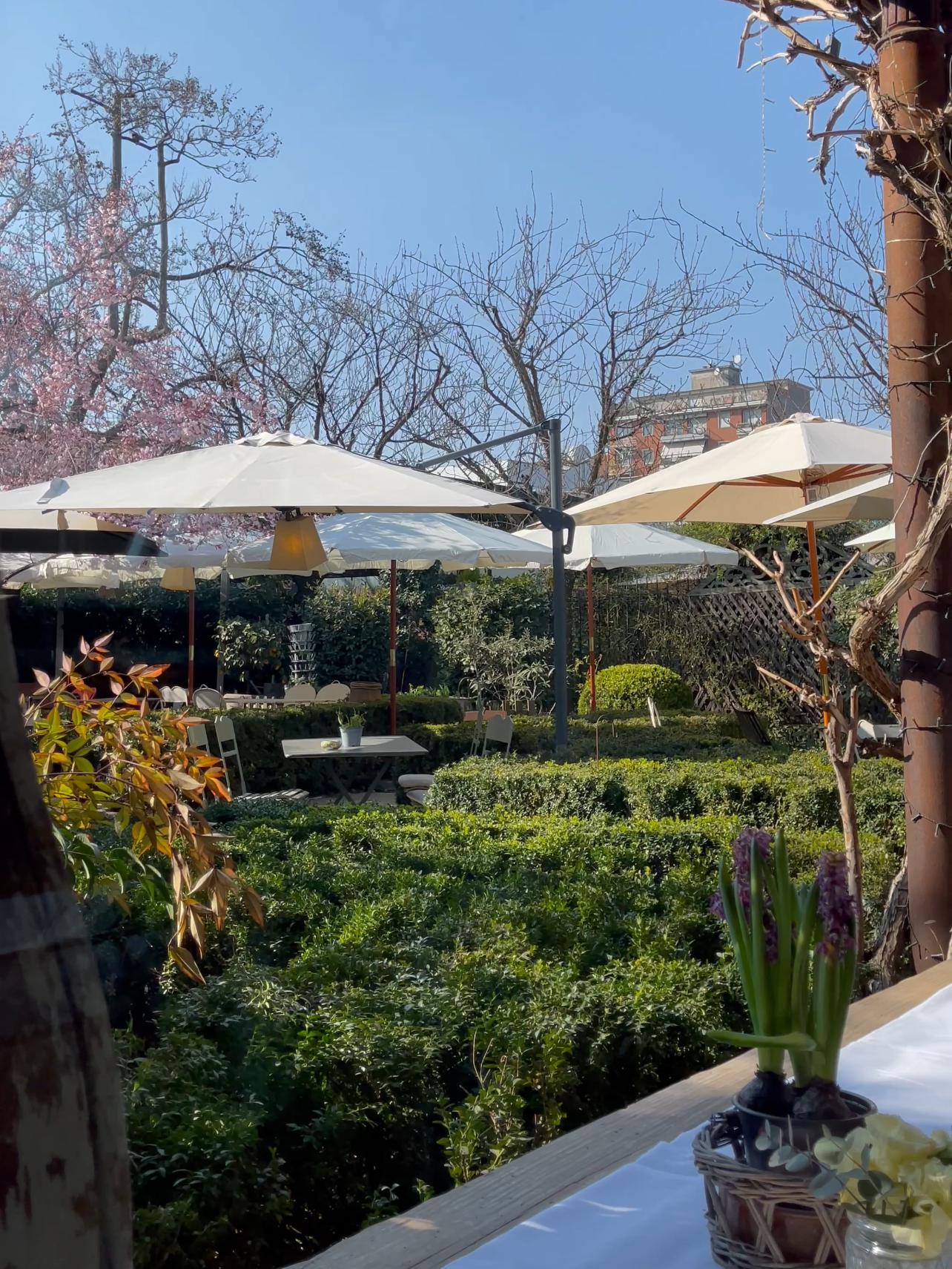 Giardino di Al Fresco Milano con tavoli e piante