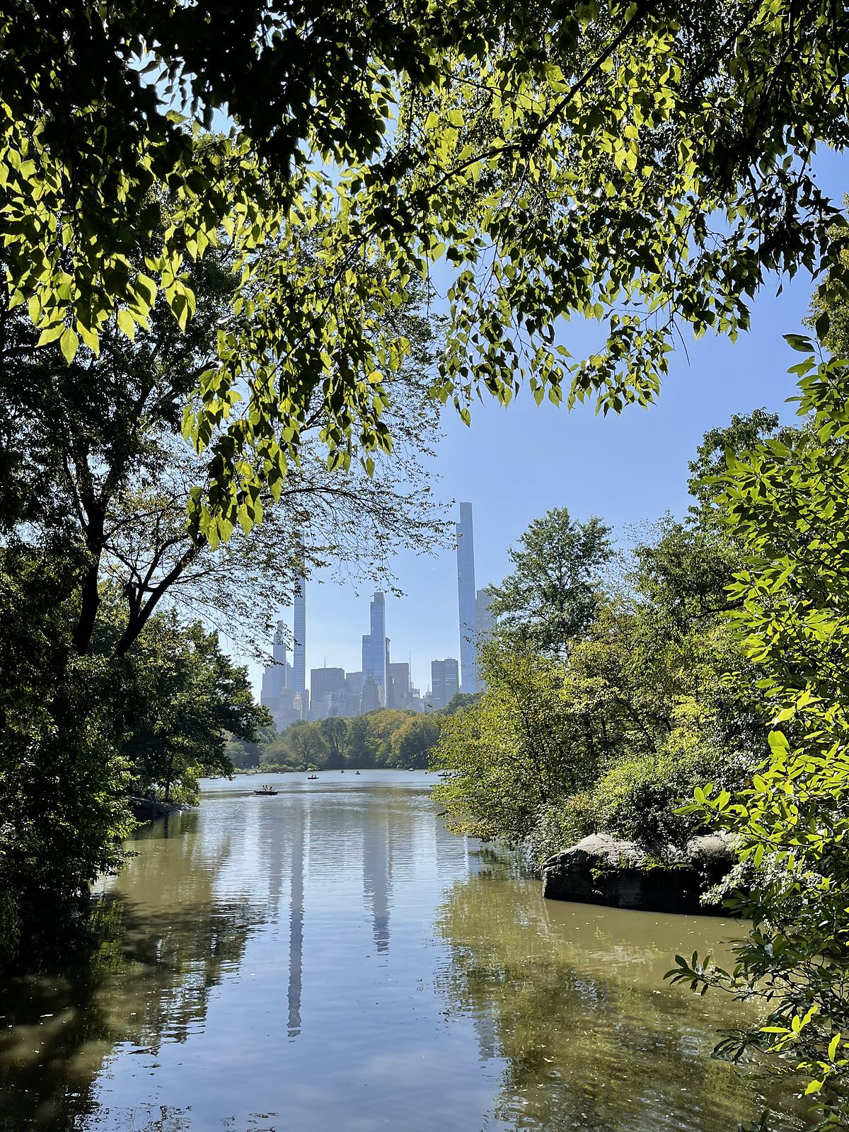 Il laghetto di Central Park a New York con i grattacieli sullo sfondo