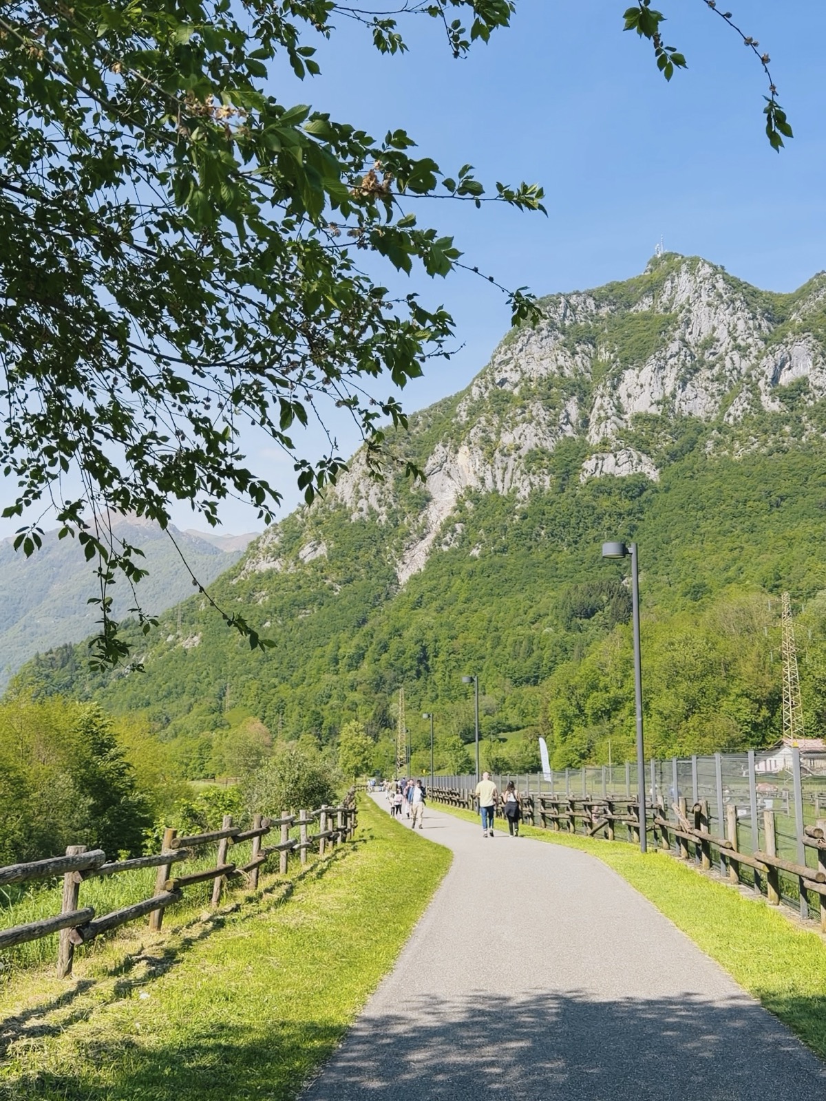 I prati verdi e le montagne della Valsassina lungo la ciclopedonale